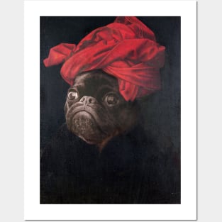 Portrait of a Black Pug in a Red Turban Posters and Art